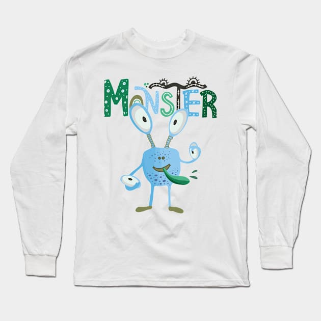 Cute Monster Long Sleeve T-Shirt by Eldamar Studio
